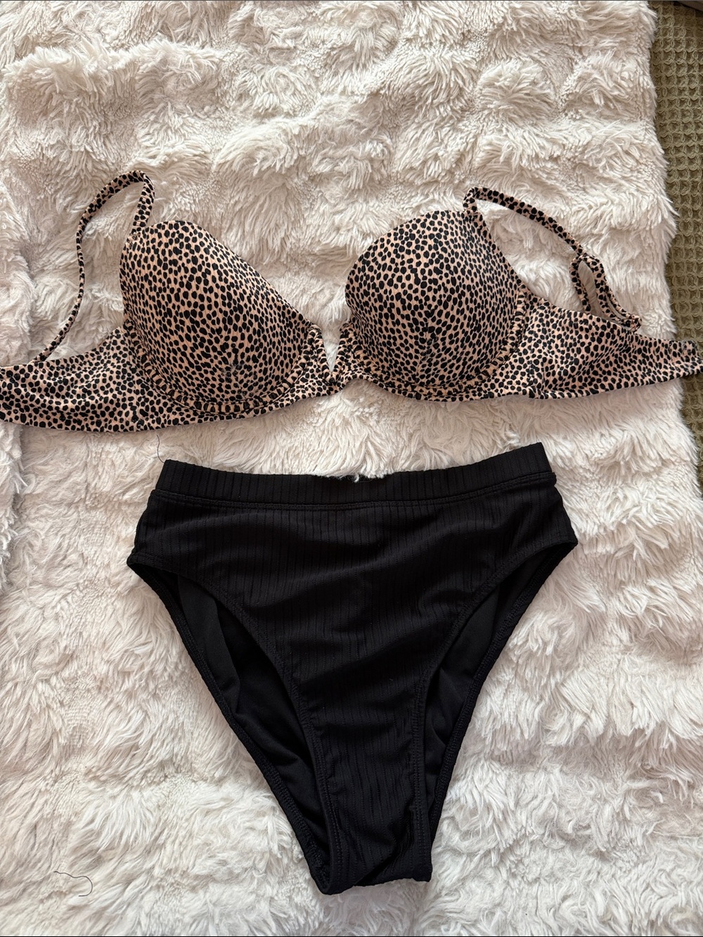 Xhilaration Leopard Print Bikini Top with Black High-Waist Bottom